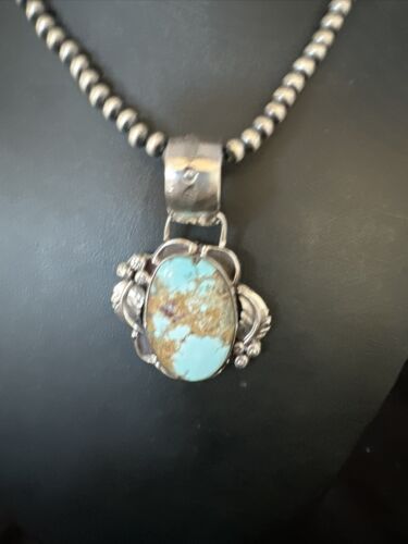 Blue Golden Hills Turquoise Pendant | Navajo Pearls | Sterling Silver Necklace 21" | 14995