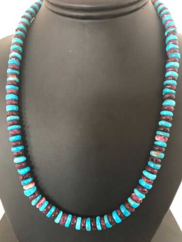 USA Navajo Indian Purple Spiny Oyster Turquoise Bead Sterling Necklace | 20" | 8032 - Masha USA