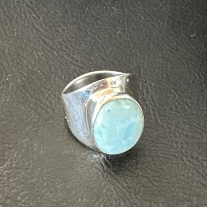 Navajo Blue Larimar Ring | Sterling Silver | Sz 7 | Authentic Native American Handmade | 17664