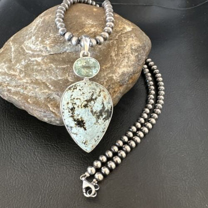 Navajo Dry Creek Turquoise Topaz Pendant Necklace | Sterling Silver | Authentic Native American Handmade | 16309
