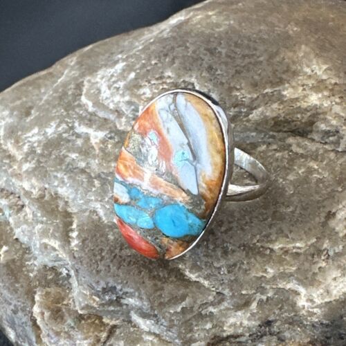 Navajo Turquoise Spiny Oyster Ring | Sterling Silver | Sz 8 | Authentic Native American Handmade | 16609 - Masha USA