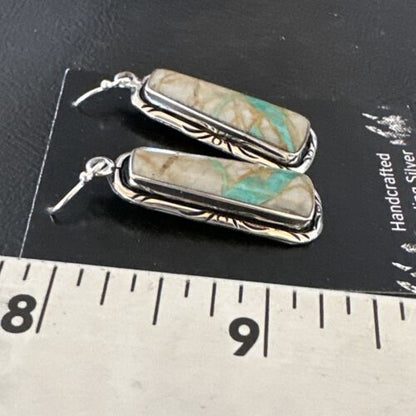 Navajo Blue Boulder Turquoise Dangle Earrings | Sterling Silver | Authentic Native American Handmade | 16496