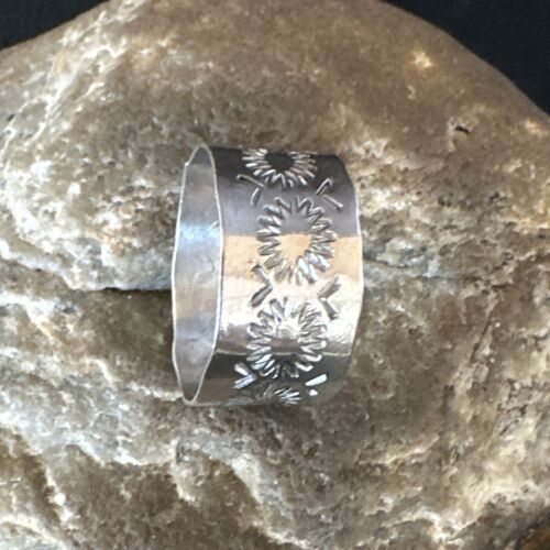 Men's Wide Band Navajo Stamped Ring | Sterling Silver | Sz 12 | Authentic Native American Handmade | 14981