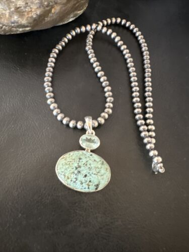 Women's Dry Creek Turquoise Topaz Pendant Necklace | Navajo Sterling Silver | Authentic Native American Handmade | 16440