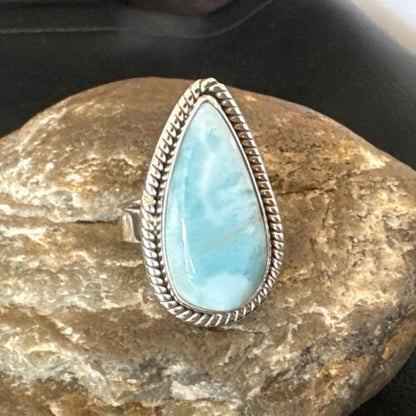Navajo Blue Larimar Ring | Sterling Silver | Sz 10 | Authentic Native American Handmade | 16598