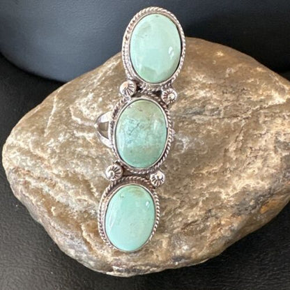 Navajo Blue Dry Creek Turquoise Multi-Stone Ring | Authentic Native American Sterling Silver | Sz 10.5 | 16729