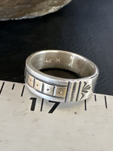 Men's Wedding Band | Navajo Stamped 14K Gold Sterling Silver Ring | Sz 10 | 15463