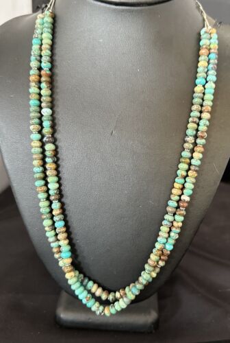 Navajo Blue Green Turquoise Heishi Bead Necklace | Sterling Silver | 6mm | Authentic Native American Handmade | 14359
