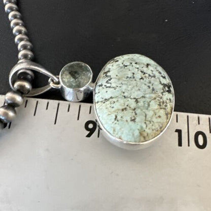 Navajo Dry Creek Turquoise Topaz Pendant Necklace | Sterling Silver | Authentic Native American Handmade | 16316