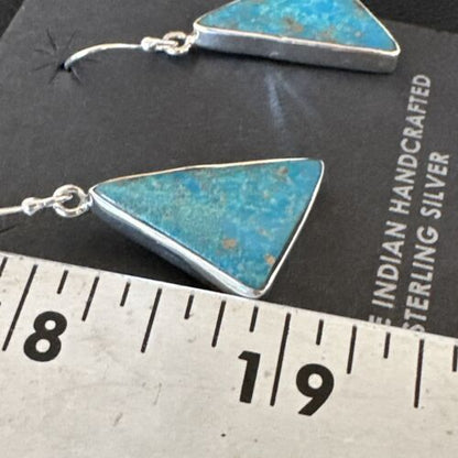 Navajo Blue Turquoise Dangle Earrings | Sterling Silver | 1" | Authentic Native American Handmade | 15801