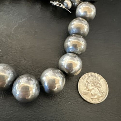Navajo Pearls Necklace | XL Round 18mm Sterling Silver | 24" Single Strand | Authentic Native American Handmade | 17159