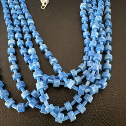 Navajo Blue Denim Lapis Necklace Earrings Set | 5-Strand Sterling Silver | Authentic Native American Handmade | 15772
