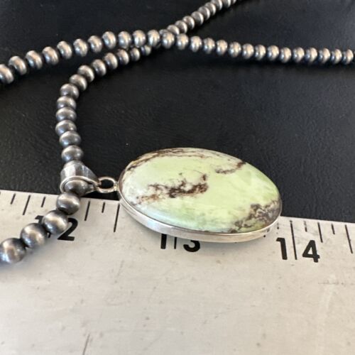 Navajo Green Gaspeite Pendant Necklace | Sterling Silver | Authentic Native American Handmade | 15489