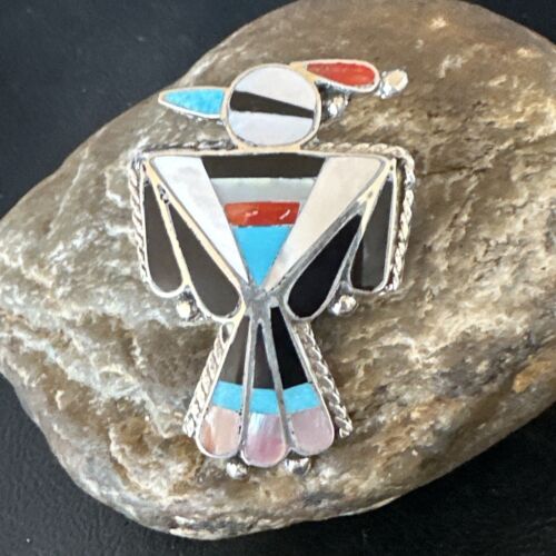 Zuni Turquoise Onyx Peyote Bird Inlay Ring | Sterling Silver | Sz 7 | Authentic Native American Handmade | 15390