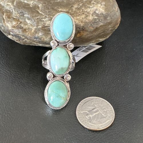 Navajo Blue Dry Creek Turquoise Multi-Stone Ring | Authentic Native American Sterling Silver | Sz 10.5 | 16730