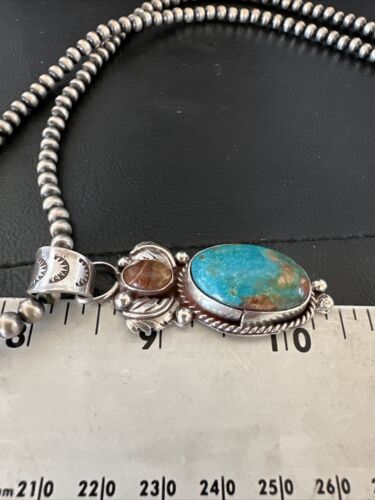 Navajo Blue Kingman Turquoise Wild Horse Necklace Pendant | Sterling Silver | Authentic Native American Handmade | 17225