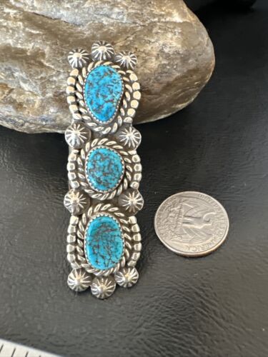 Navajo Blue Kingman Turquoise Cluster Ring | Authentic Native American Sterling Silver | Multi-Stone | Sz 9 | 16322