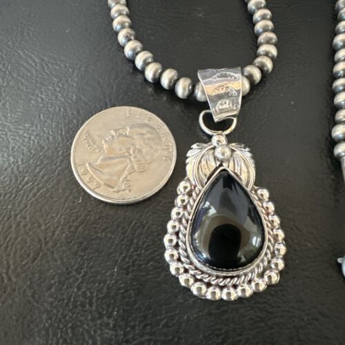 Native American Men's Pendant | Navajo Pearls | Sterling Silver Black Onyx Necklace | 16131