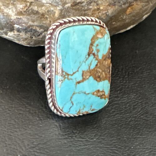 Men's Blue Turquoise #8 Navajo Ring | Sterling Silver | Sz 10.5 | Authentic Native American Handmade | 16636