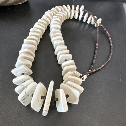 White Buffalo Turquoise Shell Heishi Sterling Silver Bead Necklace | Navajo Handmade | 27" | Authentic Native American | 17171 - Masha USA