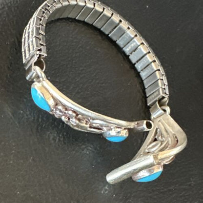 Navajo Blue Turquoise Watch Tips | Sterling Silver | Authentic Native American Old Pawn Jewelry | 15455