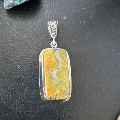 Navajo Bumblebee Jasper Pendant Necklace | Sterling Silver | Authentic Native American Handmade | 15964