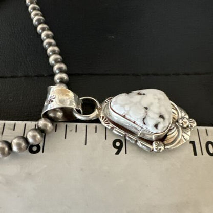 Men's White Buffalo Turquoise Pendant Necklace | Navajo Pearls | Sterling Silver | Native American Handmade | 17335