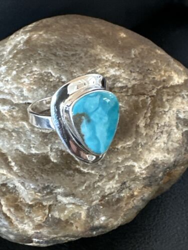 Sterling Silver Blue Kingman Turquoise Ring | Sz 10 | Authentic Native American Handmade | 17601
