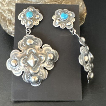 Navajo Stamped Sterling Silver Earrings Set | Handmade | 2.75" | Authentic Native American | 16341