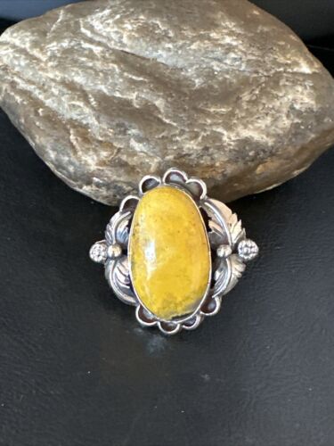 Navajo Yellow Bumble Bee Jasper Ring | Sterling Silver | Sz 9 | Authentic Native American Handmade | 14942