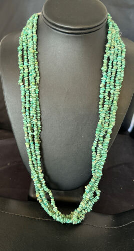 Navajo Green Turquoise Nugget Necklace | 5 Strand | Sterling Silver | Authentic Native American Handmade | 16321