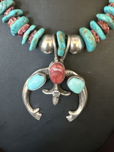 Navajo Men's Turquoise Purple Spiny Naja Pendant Necklace | Sterling Silver | Authentic Native American Handmade | 14953