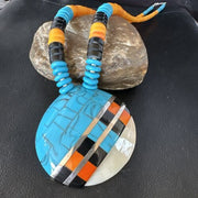 Santo Domingo Shell Turquoise Spiny Inlay Necklace | Sterling Silver | 22" | Authentic Native American Handmade | 15321