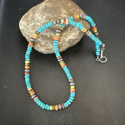 Navajo Blue Turquoise Spiny Oyster Necklace | Sterling Silver | 19" | Authentic Native American Handmade | 17489