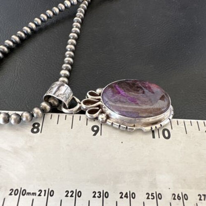 Navajo Pearls Purple Sugilite Pendant Necklace | Sterling Silver Beads | Authentic Native American Handmade | 16461