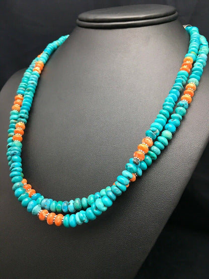 Native American Sterling Silver Blue Turquoise Spiny Pendant Necklace | 3091