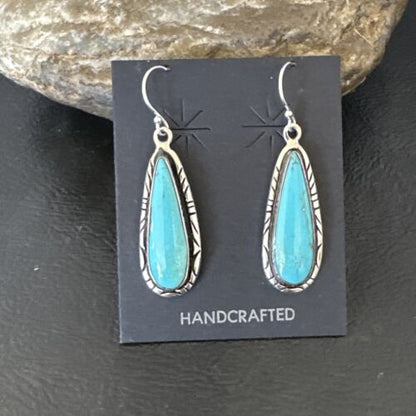 Navajo Blue Turquoise Dangle Earrings | Sterling Silver | Authentic Native American Handmade | 16511