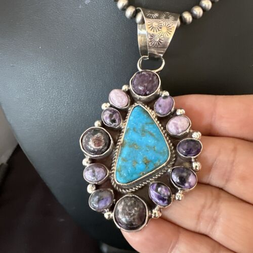 Navajo Purple Charoite Turquoise Pendant Necklace | Sterling Silver | Multi-Stone | 17189