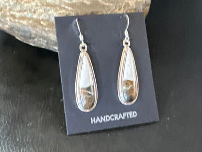 Navajo White Buffalo Turquoise Dangle Earrings | Sterling Silver | Authentic Native American Handmade | 16521