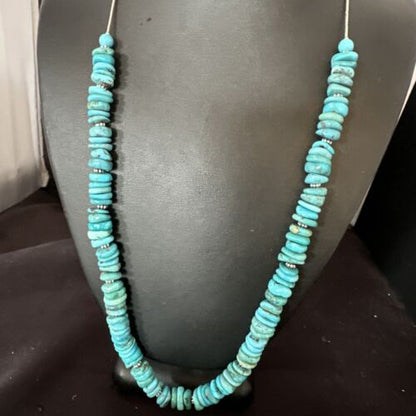 Men's Navajo Blue Turquoise Heishi Necklace | Sterling Silver | 24" | Authentic Native American Handmade | 15767