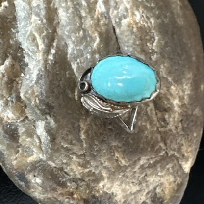 Navajo Blue Kingman Turquoise Ring | Sterling Silver | Sz 8 | Authentic Native American Handmade | 15355