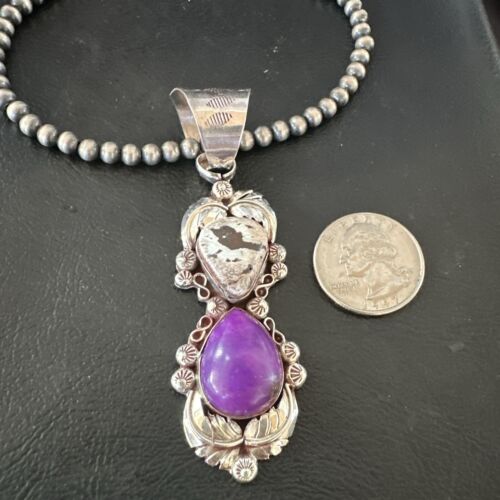 Navajo Pearls Pendant | Sterling Silver | White Buffalo Turquoise & Sugilite | Multi-Stone | 16872