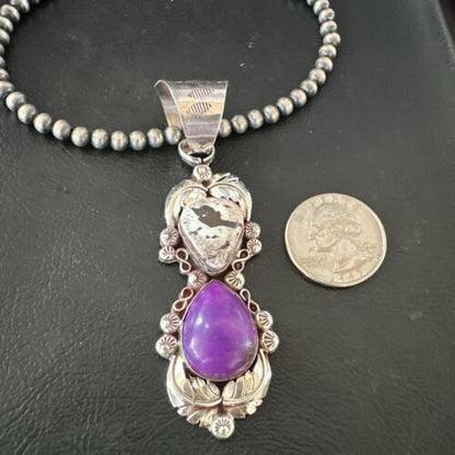 Navajo Pearls Pendant | Sterling Silver | White Buffalo Turquoise & Sugilite | Multi-Stone | 16872