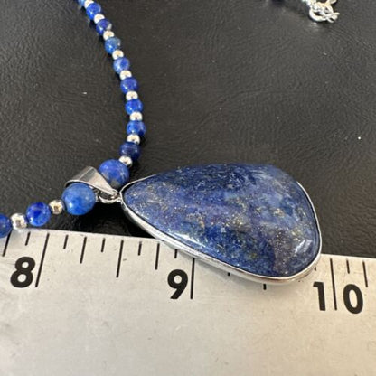 Navajo Blue Denim Lapis Pendant Necklace | Sterling Silver Pearls | 22" | Authentic Native American Handmade | 16579