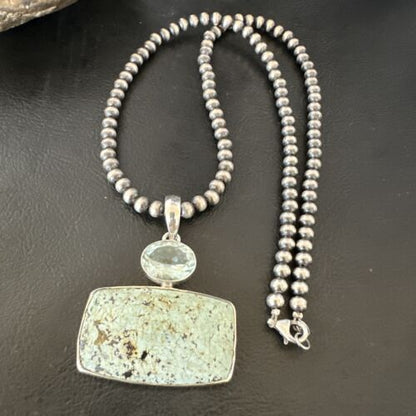 Navajo Dry Creek Turquoise Topaz Pendant Necklace | Sterling Silver | Authentic Native American Handmade | 16311