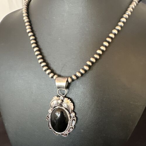 Native American Men's Pendant | Navajo Pearls | Sterling Silver Black Onyx Necklace | 16128