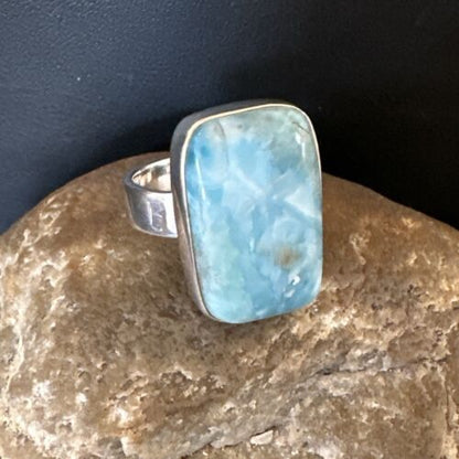 Navajo Blue Larimar Ring | Sterling Silver | Sz 8 | Authentic Native American Handmade | 17648