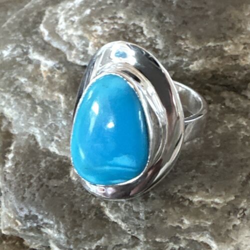 Navajo Blue Kingman Turquoise Ring | Sterling Silver | Sz 7 | Authentic Native American Handmade | 16590