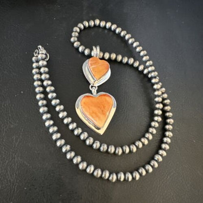 Navajo Spiny Oyster Heart Pendant Necklace | Sterling Silver | Authentic Native American Handmade | 15016