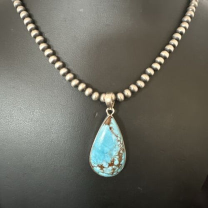 Navajo Blue Spiderweb Turquoise Pendant Necklace | Sterling Silver | Authentic Native American Handmade | 17029